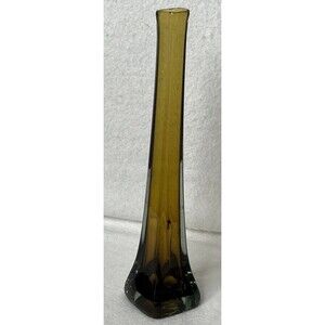 Vintage MCM Epic Four Square Swung Bud Vase Stretch Glass Amber 13.5" Cased